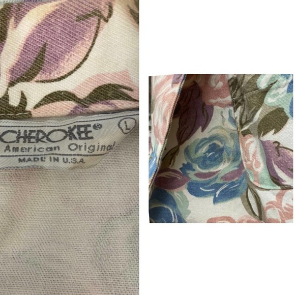 Vintage Rose Pastel Floral Cotton Shirt Jacket Blazer / Oversised Large * - Picture 4 of 4